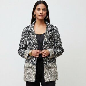 Chico’s Artisan Tapestry Jacquard Jacket Gold Beaded Brocade Topper | Size 2 NWT